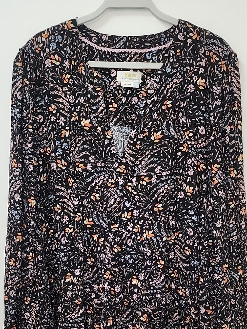 Maeve Anthropologie Black Floral Mini Dress Tiered Ruffle Womens Boho Western 2X - Picture 4 of 16